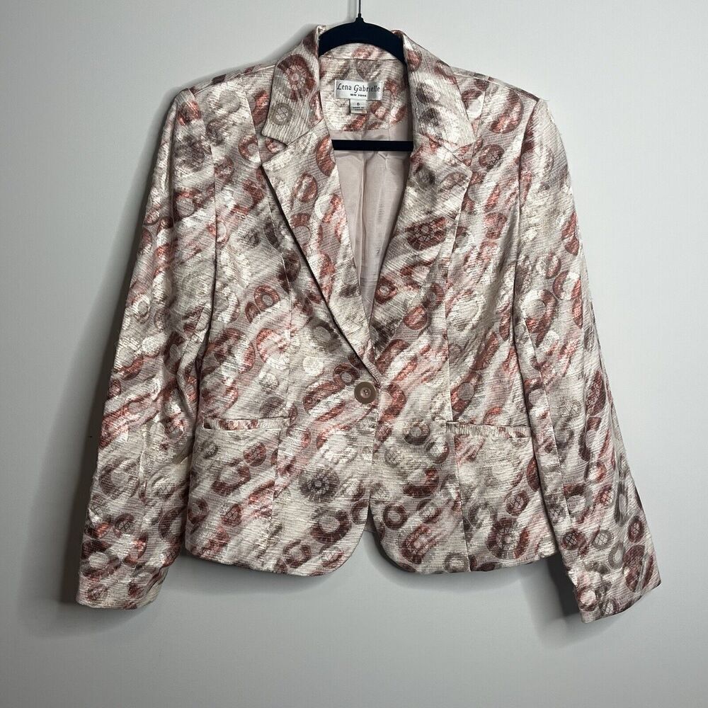 Lena Gabrielle New York Metallic Jacquard Blazer Rose Gold Silver Size 8